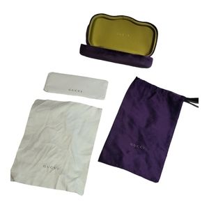 Purple Gucci glasses case with cleaning cloth dust bag and booklet